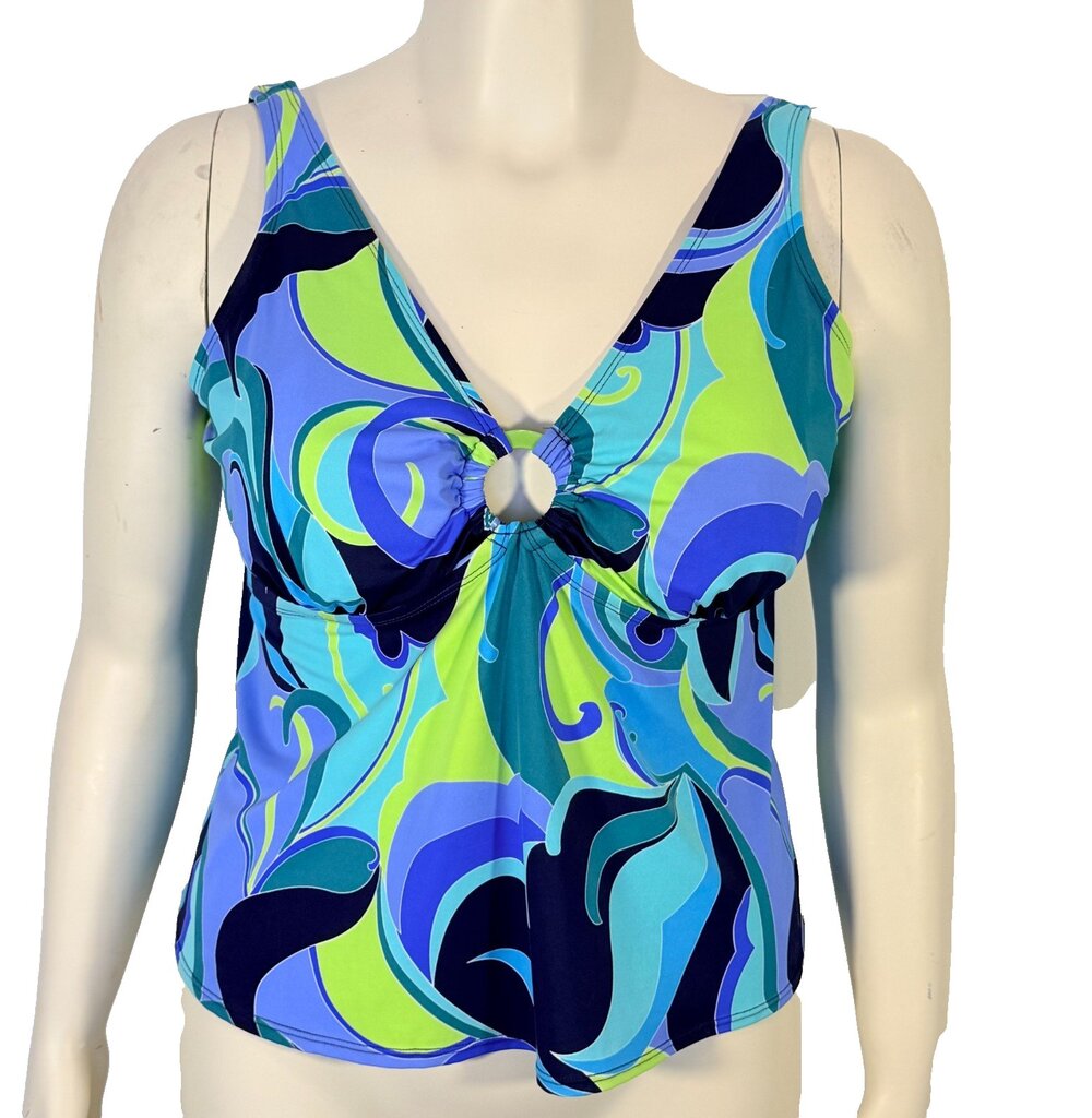 Avenue Tankini Top Swim Women's 18 Blue Green Chartruese 60's Print